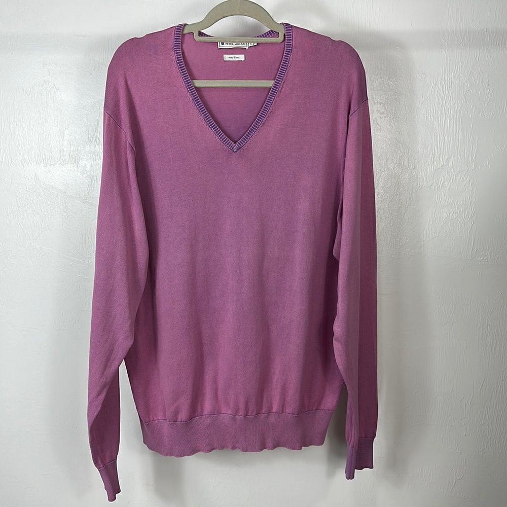 Peter Millar Cotton V-Neck Pink Lilac Color V-Neck Pullover Sweater Size L